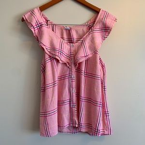 Old Navy Pink Plaid Ruffle Sleeveless Top Sz Medium